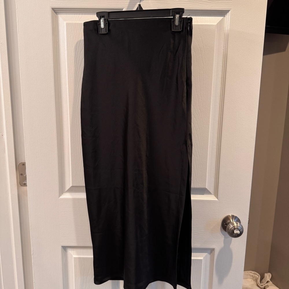 Urban Outfitters Black Satin Slit Skirt. Size small. Hidden elastic waistband